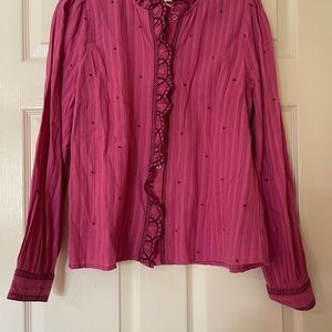 NWT Sézane Chemise Matilda Magenta Blouse with Lace Trim